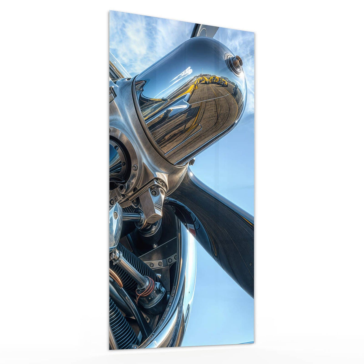 Glasbild Propeller aus Chrom von der Seite, 4 mm Echtglas