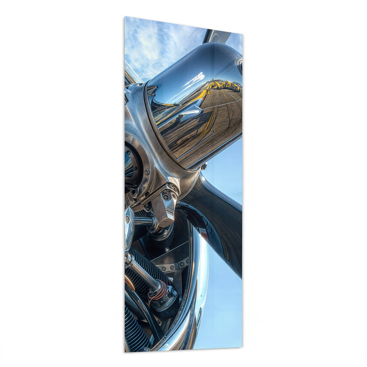 Glasbild Propeller aus Chrom von der Seite, 4 mm Echtglas