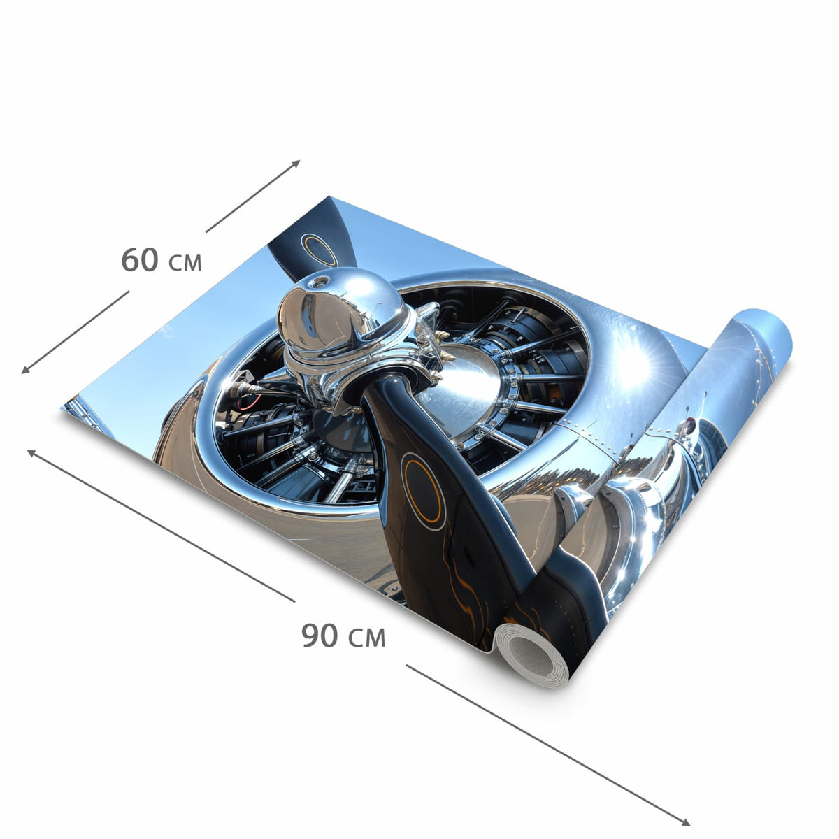 Waschbarer Küchenläufer nach Maß mit Motiv Flugzeugpropeller in der Größe 60x270 cm