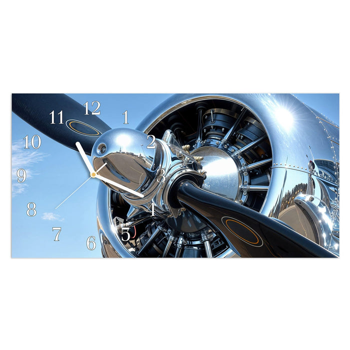 Wanduhr Flugzeugpropeller aus Glas – Querformat 60 × 30 cm mit Ziffernblatt Klassisch