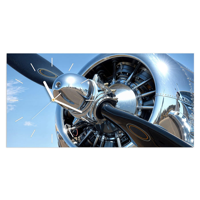 Wanduhr Flugzeugpropeller aus Glas – Querformat 60 × 30 cm mit Ziffernblatt Linie