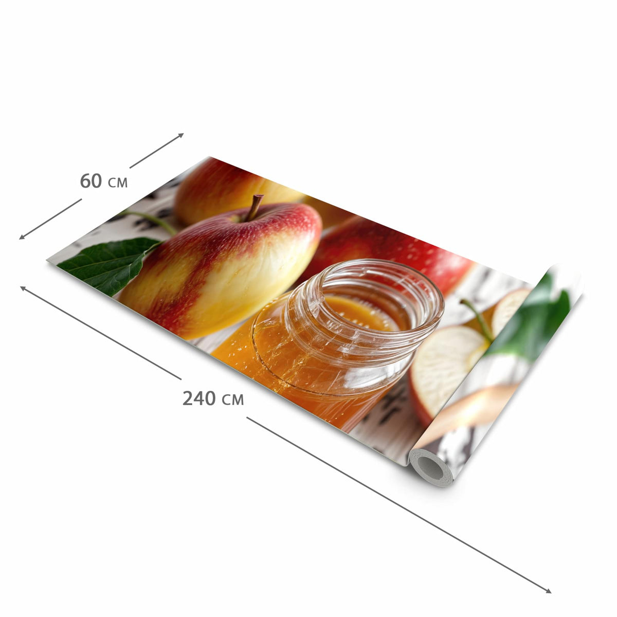 Abriebfester rutschfester Küchenteppich mit Motiv Äpfel und Honig in der Grösse 60x240 cm