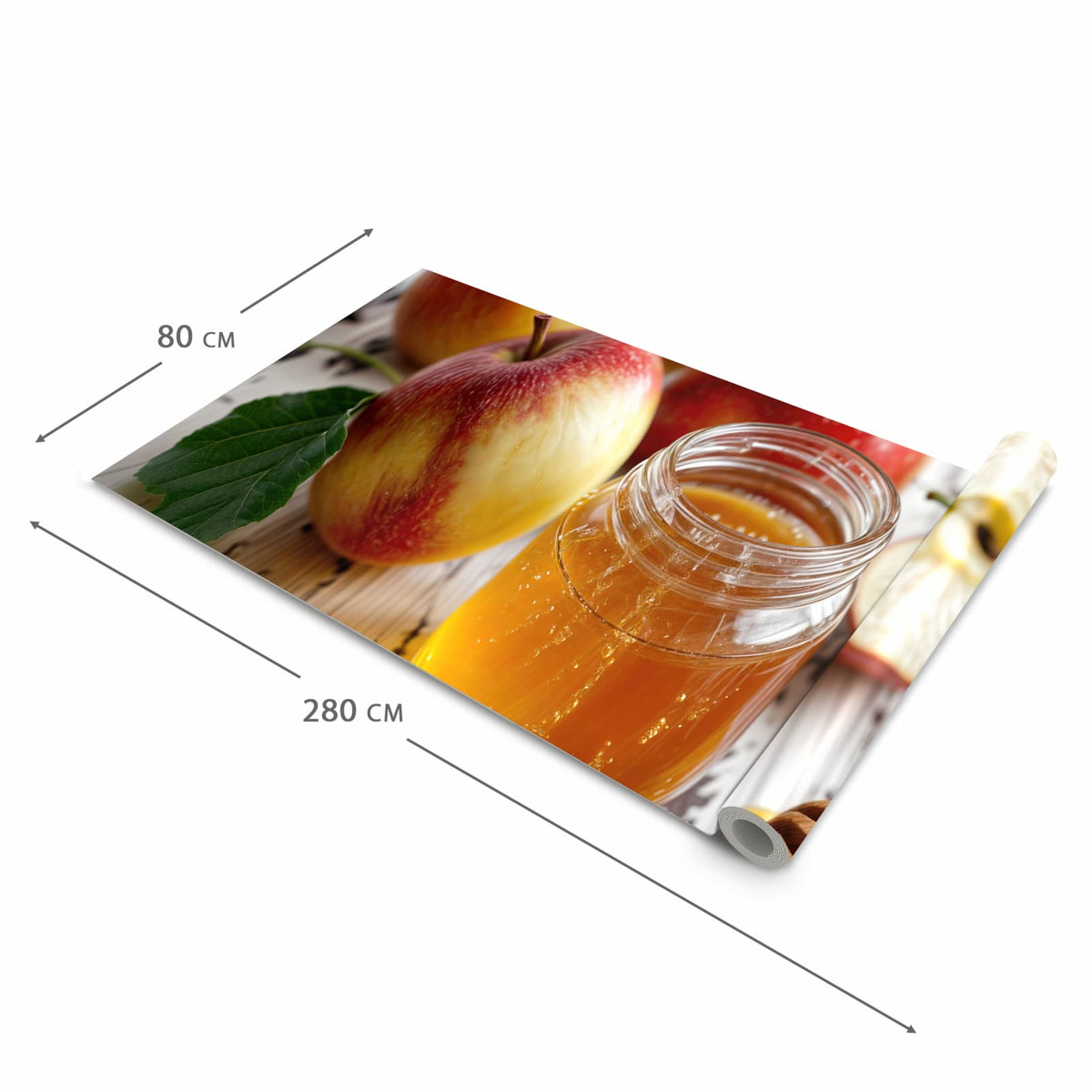 Geruchsneutraler waschbarer Küchenteppich mit Motiv Äpfel und Honig in der Grösse 60x240 cm