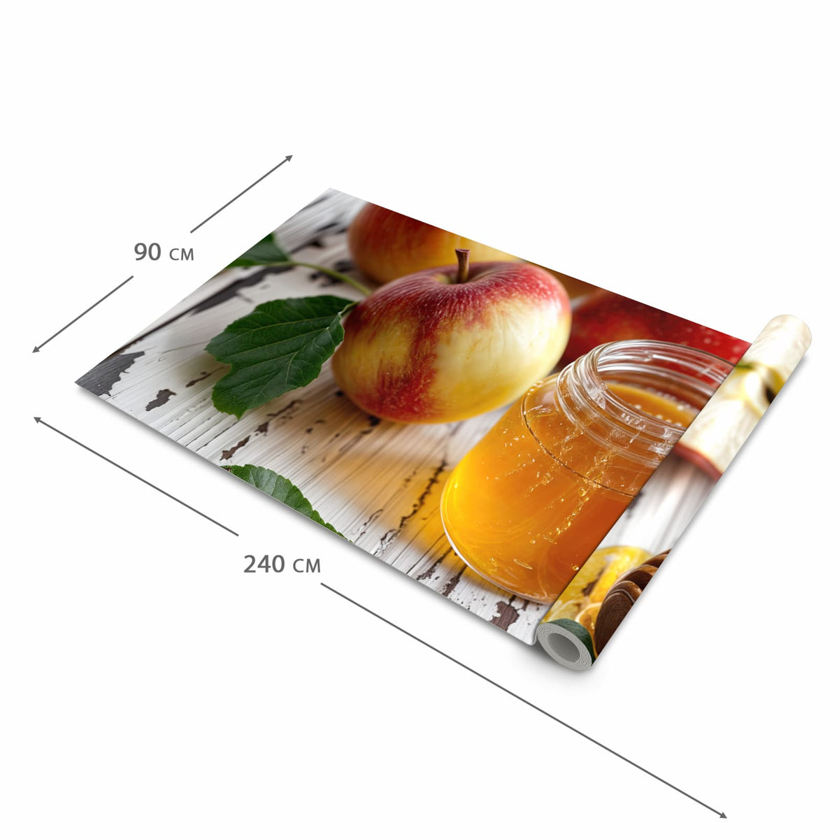Pflegeleichter waschbarer Küchenläufer mit Motiv Äpfel und Honig in der Größe 60x240 cm