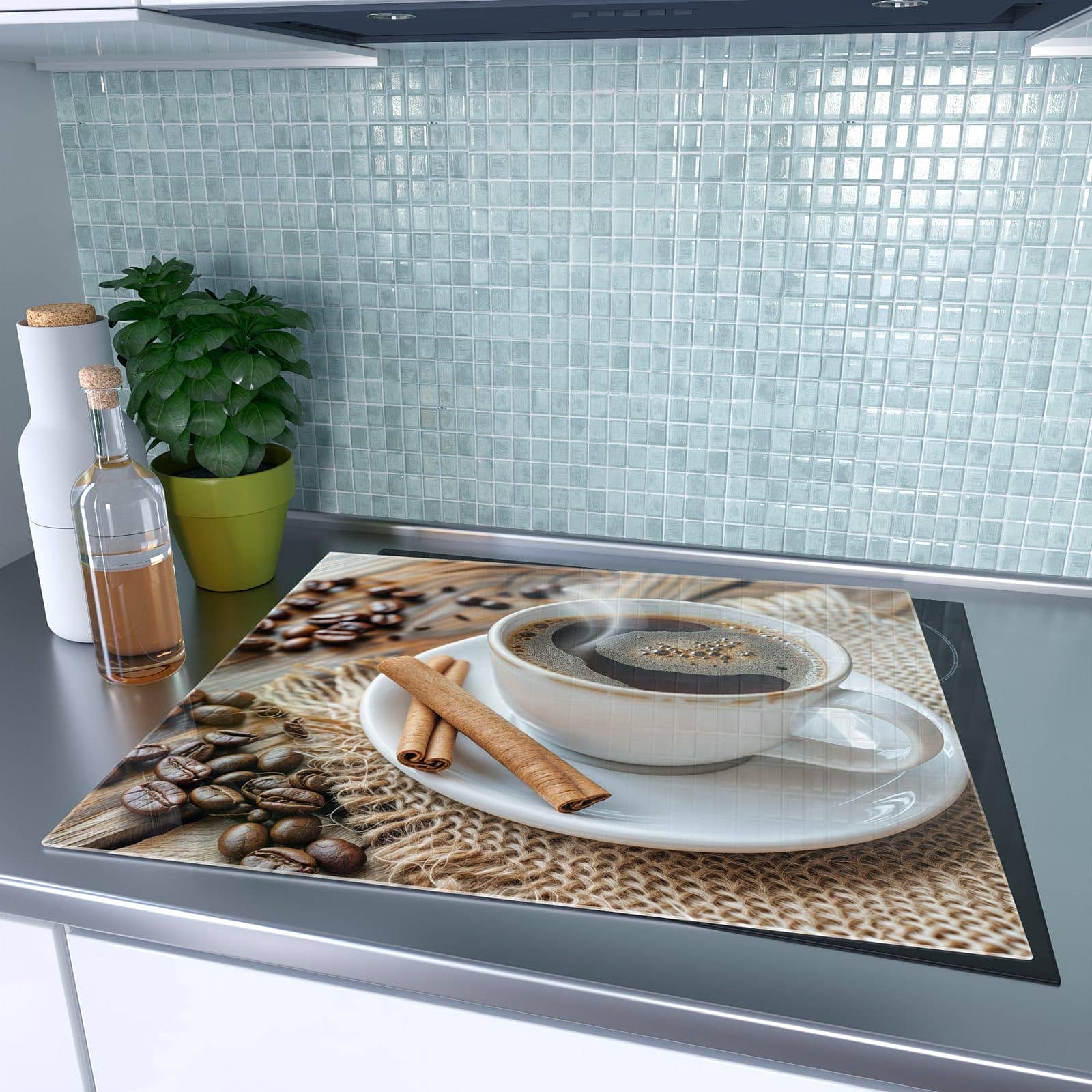 1-teilige Abdeckplatten Ceranfeld mit Kaffee Zimt-Motiv auf dem Ceranfeld