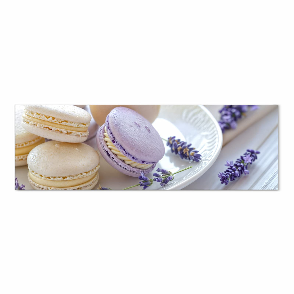 Komfortabler rutschfester Küchenläufer mit Motiv Lavendel Macarons in Frontansicht