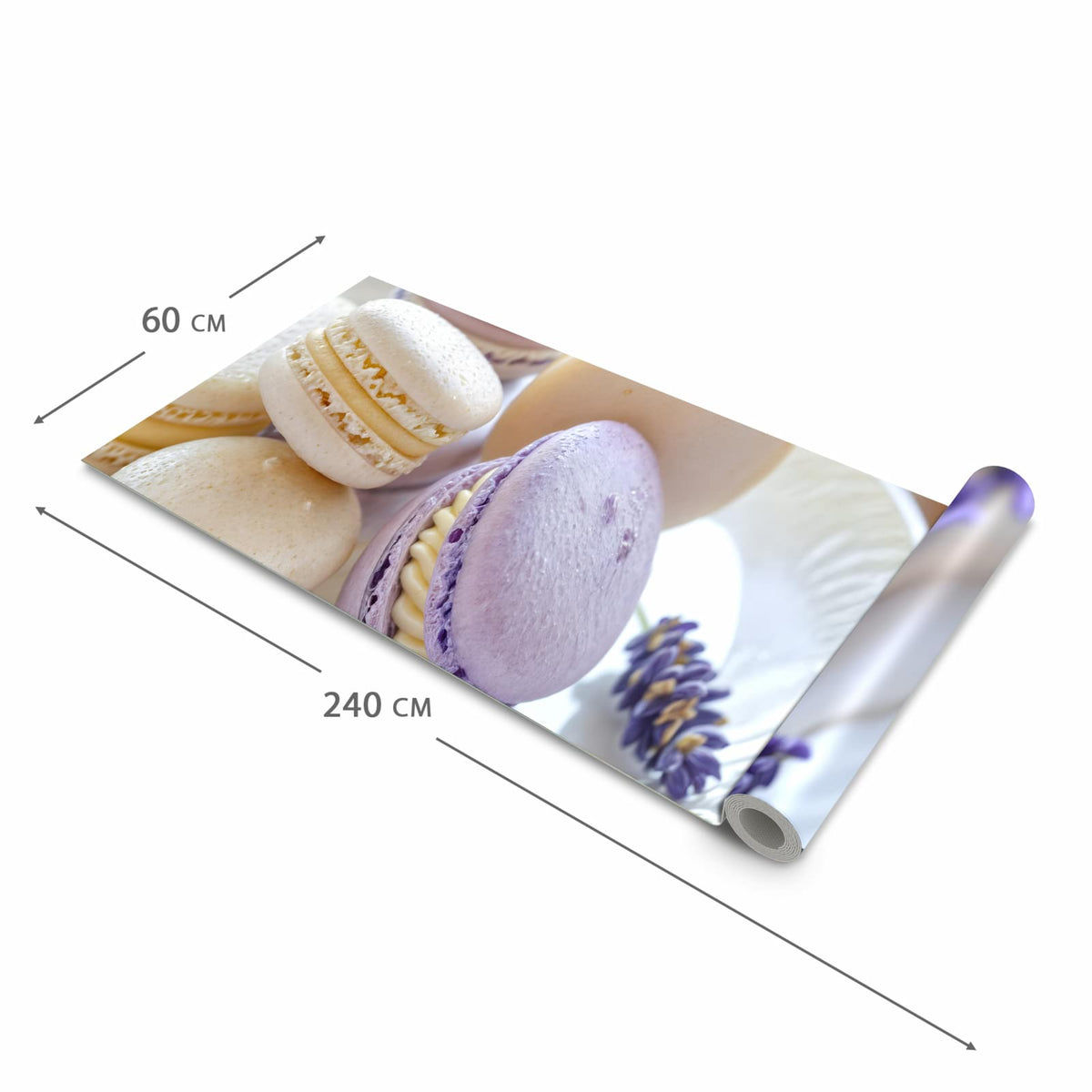 Komfortabler Küchenteppich mit Motiv Lavendel Macarons in der Grösse 60x180 cm