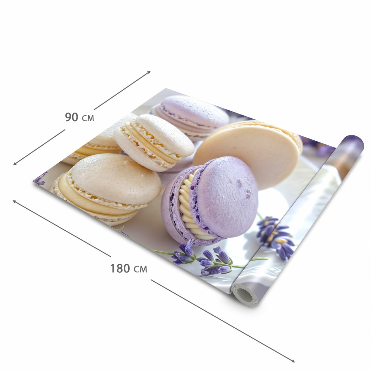 Komfortabler Küchenteppich mit Motiv Lavendel Macarons in der Grösse 60x180 cm für die Küche