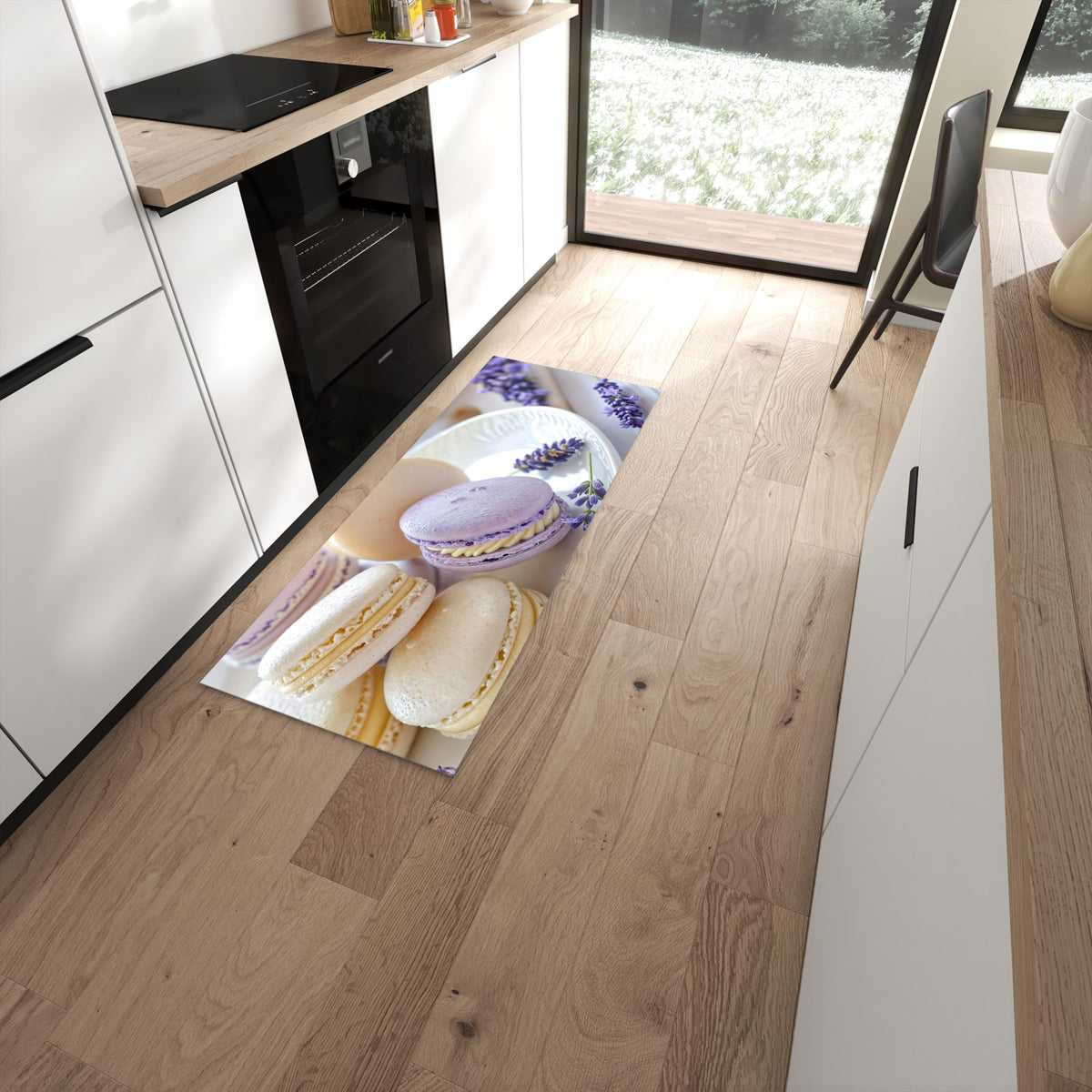Küchenläufer mit Motiv Lavendel Macarons für angenehme Haptik in moderner Küche #grösse_60 x 150 cm