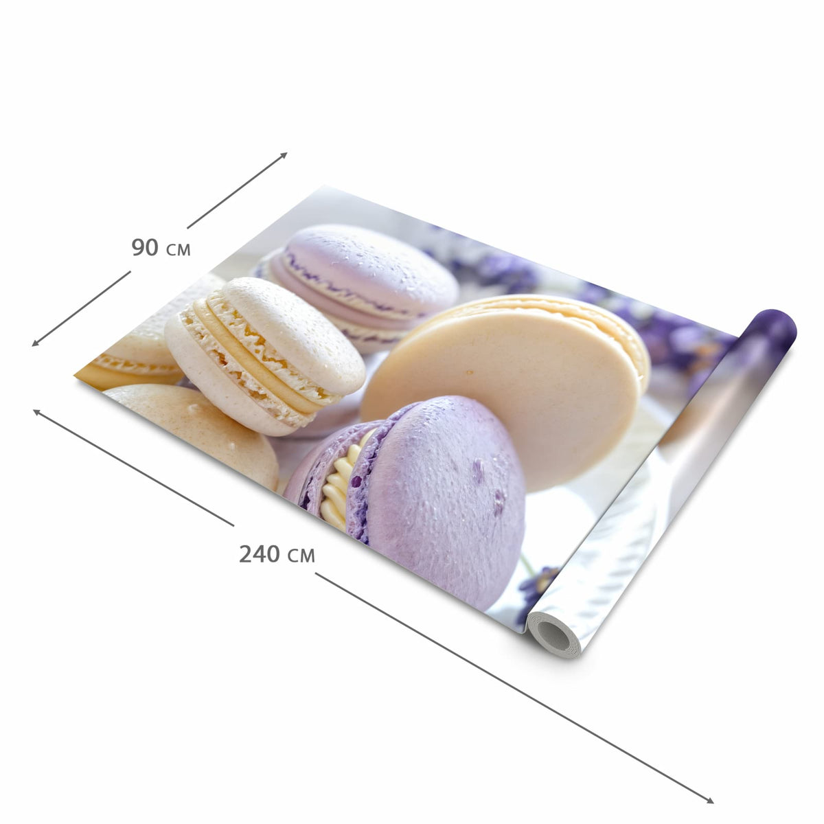 Rutschfester Teppichläufer für die Küche mit Motiv Lavendel Macarons in der Grösse 60x240 cm