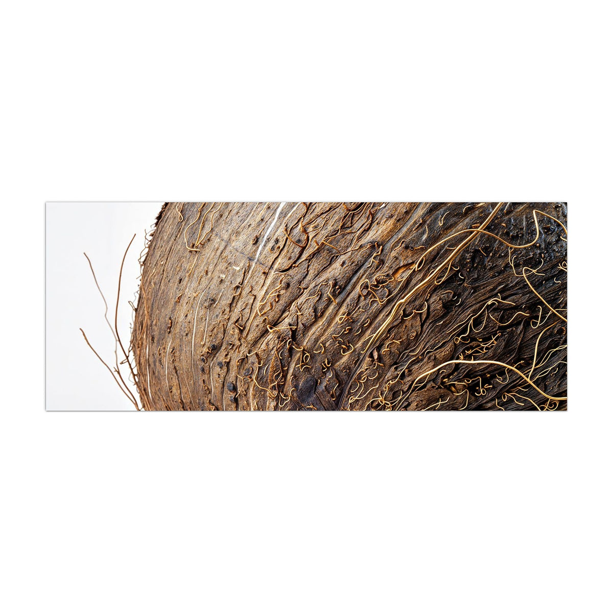 Küchenrückwand aus Glas Faserige Kokosschale im Hochformat, Motiv bildfüllend von vorn