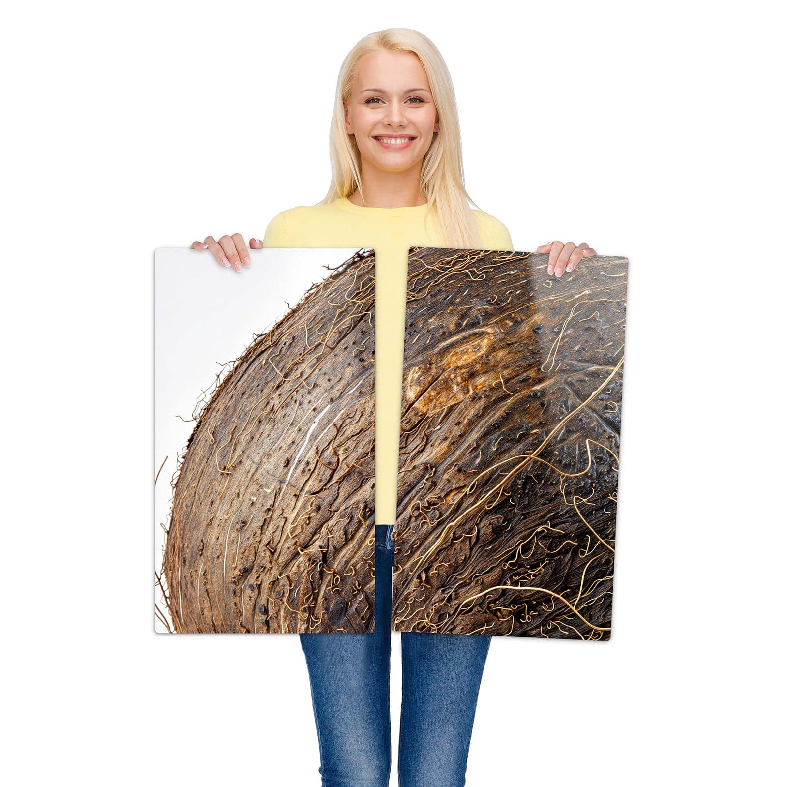 2-teilige Herdabdeckplatten für Ceranfeld mit Nuss Schale Detail-Motiv zur Größendarstellung gehalten