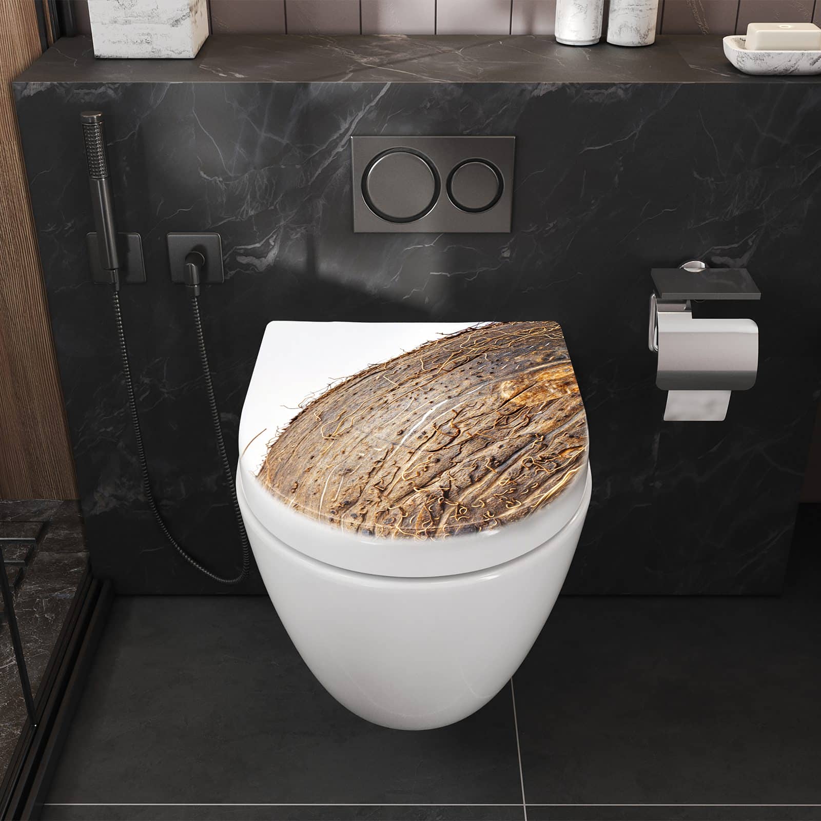 WC-Sitz mit Absenkautomatik Nuss Schale Detail