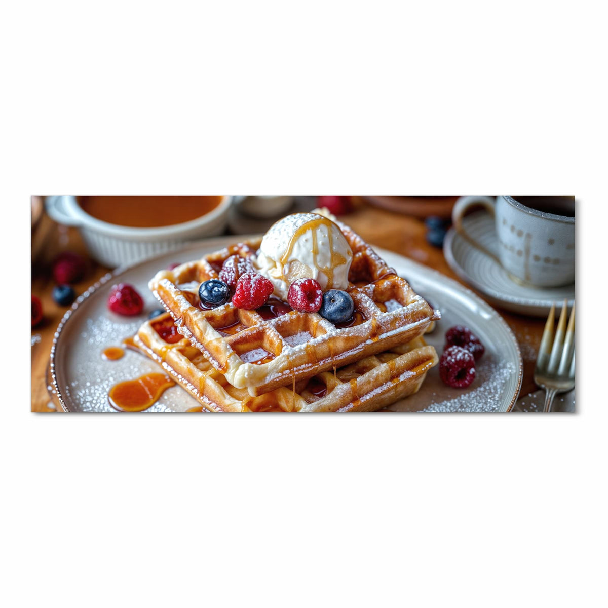 Komfortabler waschbarer Läufer für die Küche mit Motiv Belgische Waffeln in Frontansicht