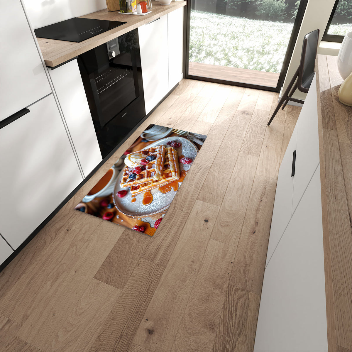 Hygienischer Küchenteppich mit Motiv Belgische Waffeln in moderner Küche - leicht waschbar #grösse_60 x 120 cm