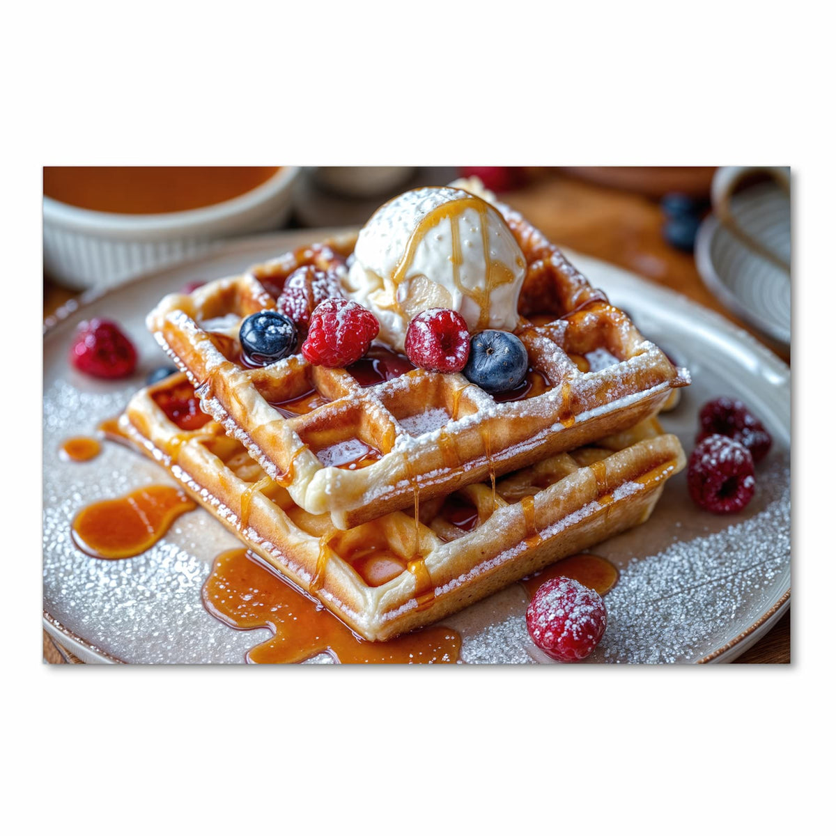Strapazierfähiger dünner Küchenteppich mit Motiv Belgische Waffeln in Frontansicht