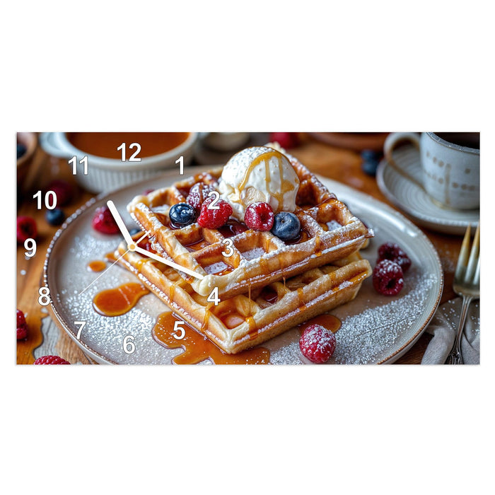Wanduhr Belgische Waffeln aus Glas – Querformat 60 × 30 cm mit Ziffernblatt Modern