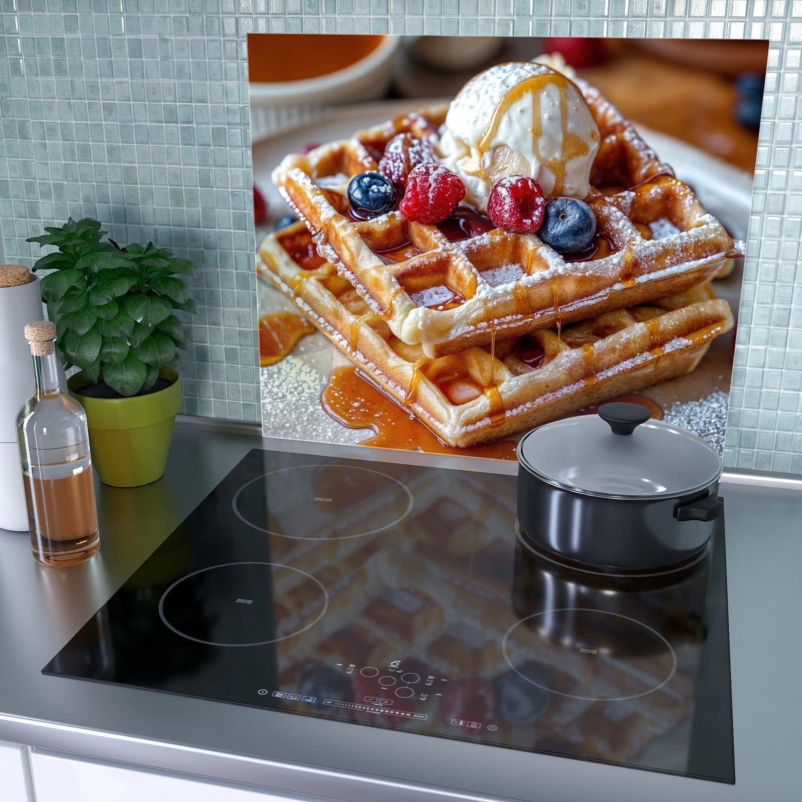 2-teilige Abdeckplatten für Ceranfeld mit Belgische Waffeln-Motiv auf dem Ceranfeld