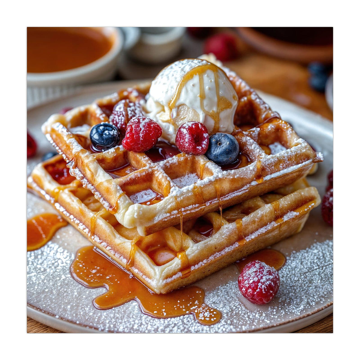 Küchenrückwand aus Glas Belgische Waffeln im quadratischen Format, Motiv bildfüllend von vorn #grösse_40 x 40 cm #grösse_50 x 50 cm #grösse_60 x 60 cm