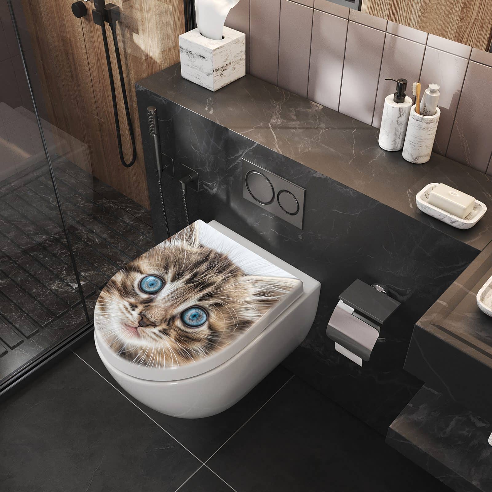 WC-Sitz mit Absenkautomatik Blaue Augen Kätzchen