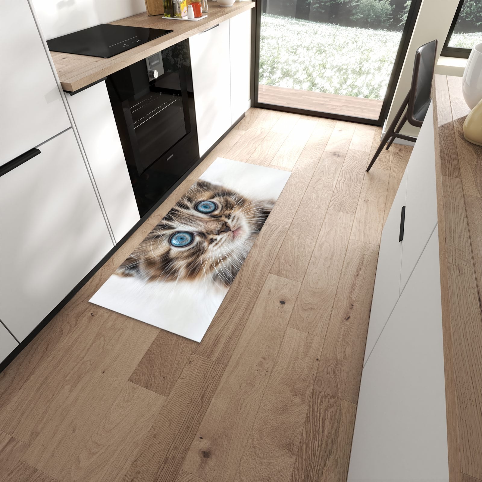 Rutschfester Küchenteppich mit Motiv Blaue Augen Kätzchen für Trittkomfort in moderner Küche #grösse_60 x 150 cm