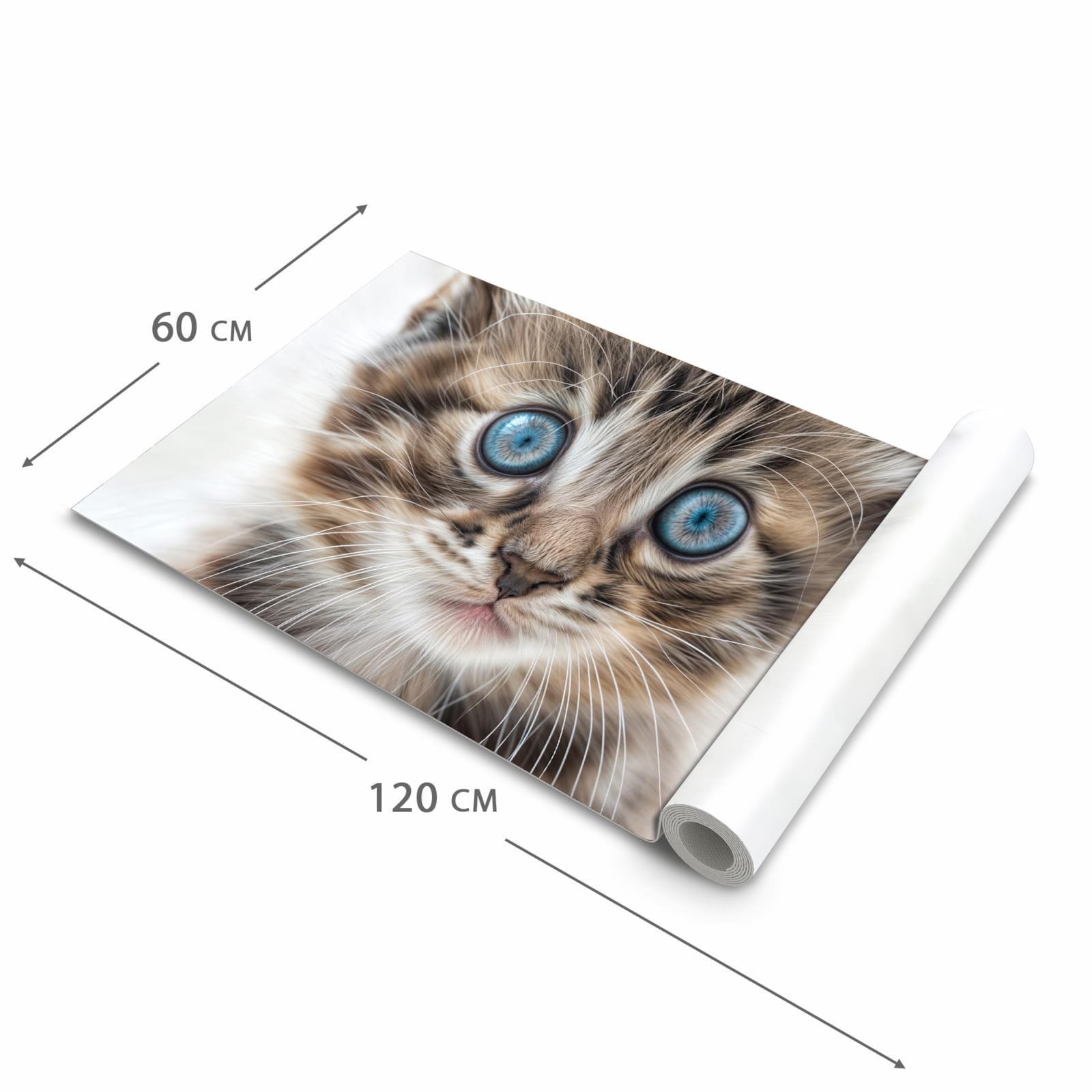 Waschbarer langer Teppich mit Motiv Blaue Augen Kätzchen in der Größe 60x150 cm