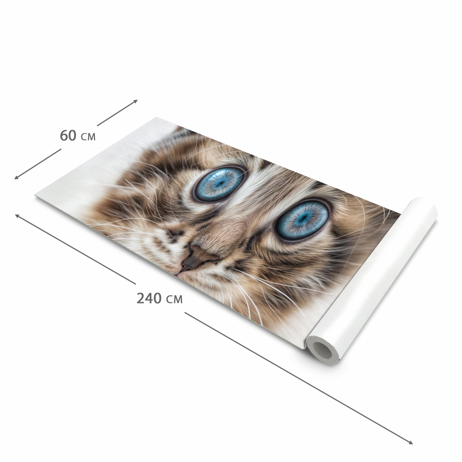 Feuchtigkeitsresistenter dünner Küchenteppich mit Motiv Blaue Augen Kätzchen in der Grösse 60x150 cm