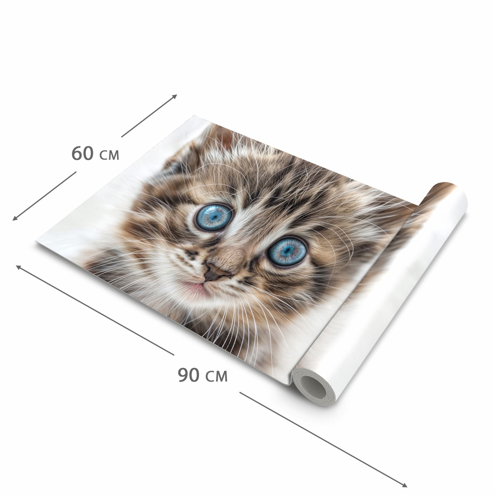 Bodenschonender waschbarer Teppich fürs Esszimmer mit Motiv Blaue Augen Kätzchen in der Grösse 60x150 cm