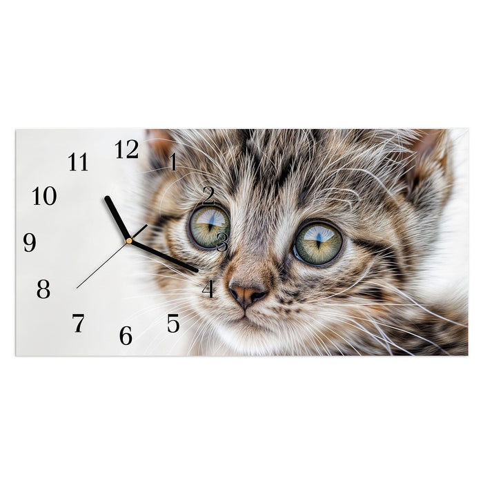 Wanduhr Neugieriges Katzenjunges aus Glas – Querformat 60 × 30 cm mit Ziffernblatt Klassisch