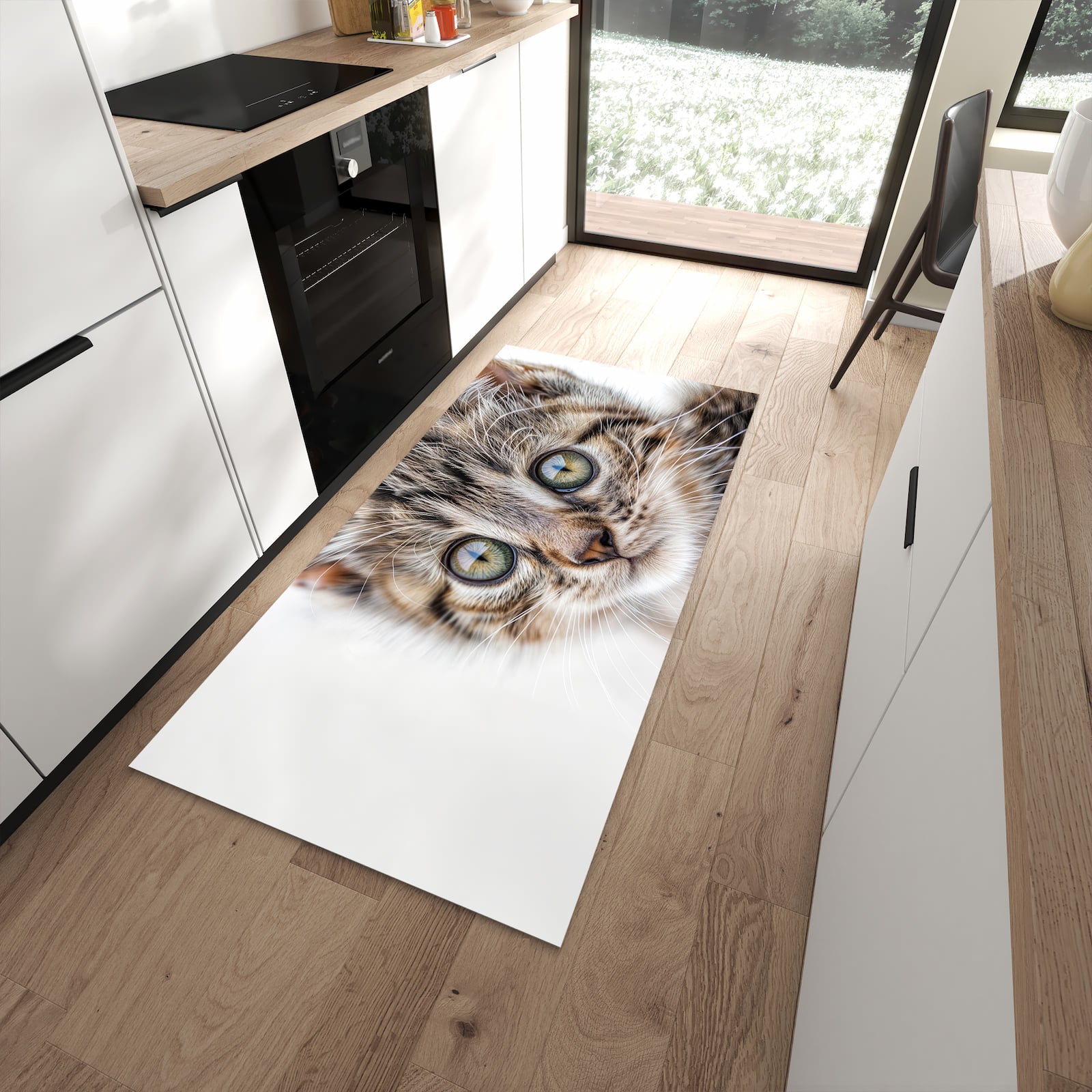 Geräuschdämpfender Läufer mit Motiv Katzenjunges trittin für Eingangsbereich in moderner Küche