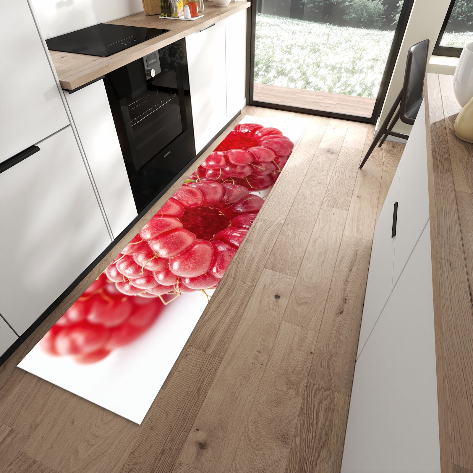 Langlebiger Küchenläufer mit Motiv Himbeeren von Frische in moderner Küche