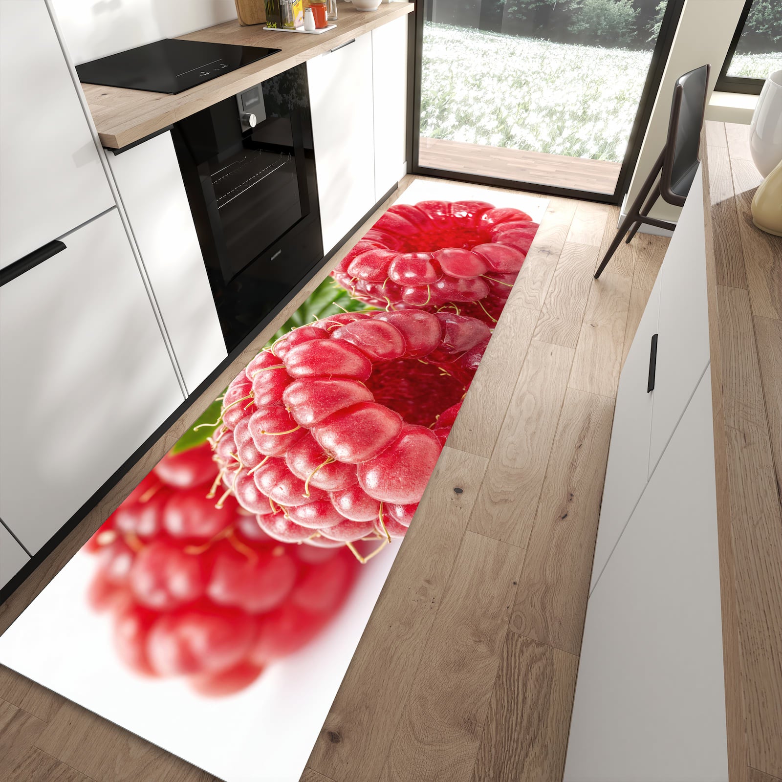 Küchenteppich mit Motiv Himbeeren von Frische für angenehme Haptik in moderner Küche