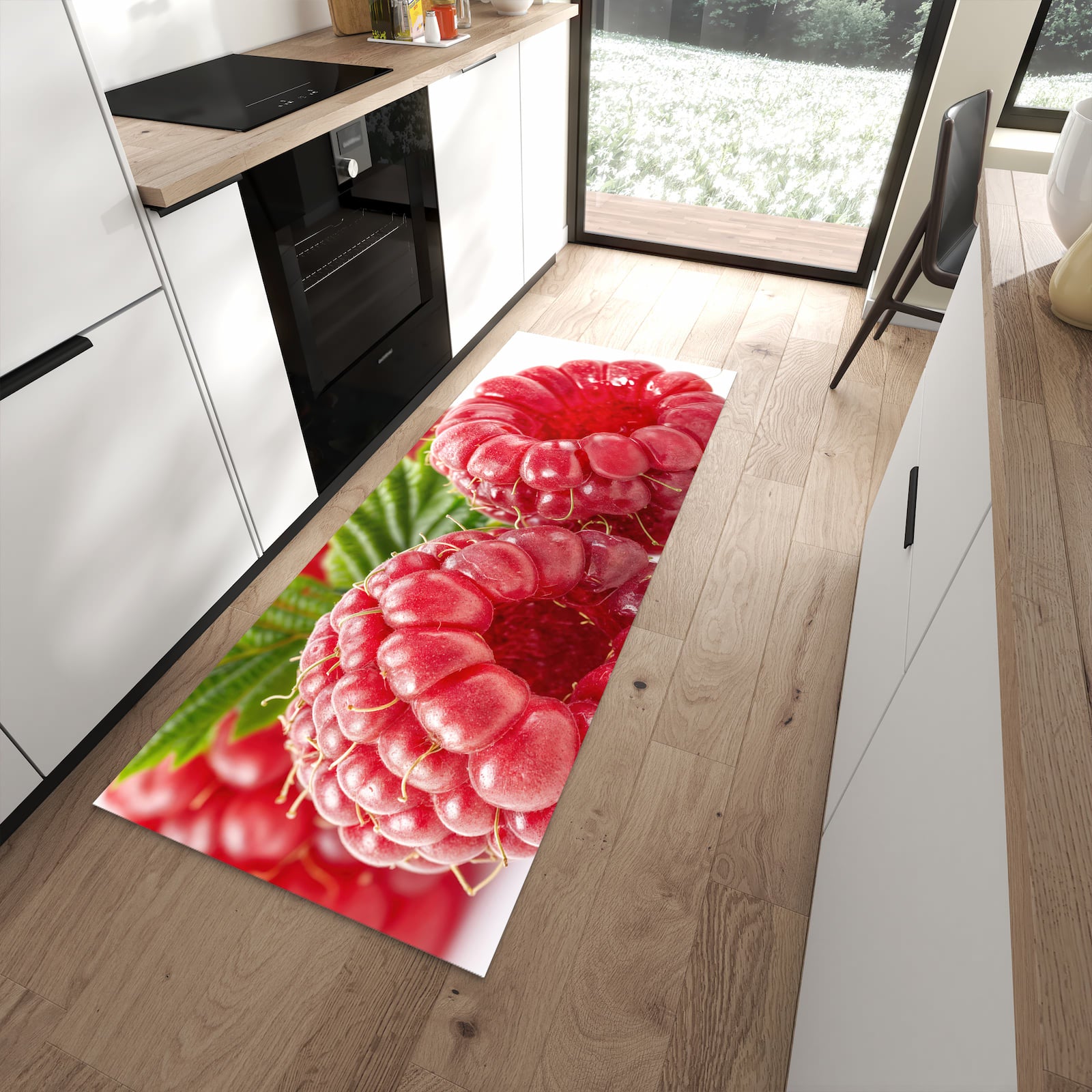 Komfortabler Küchenteppich mit Motiv Himbeeren von Frische in moderner Küche