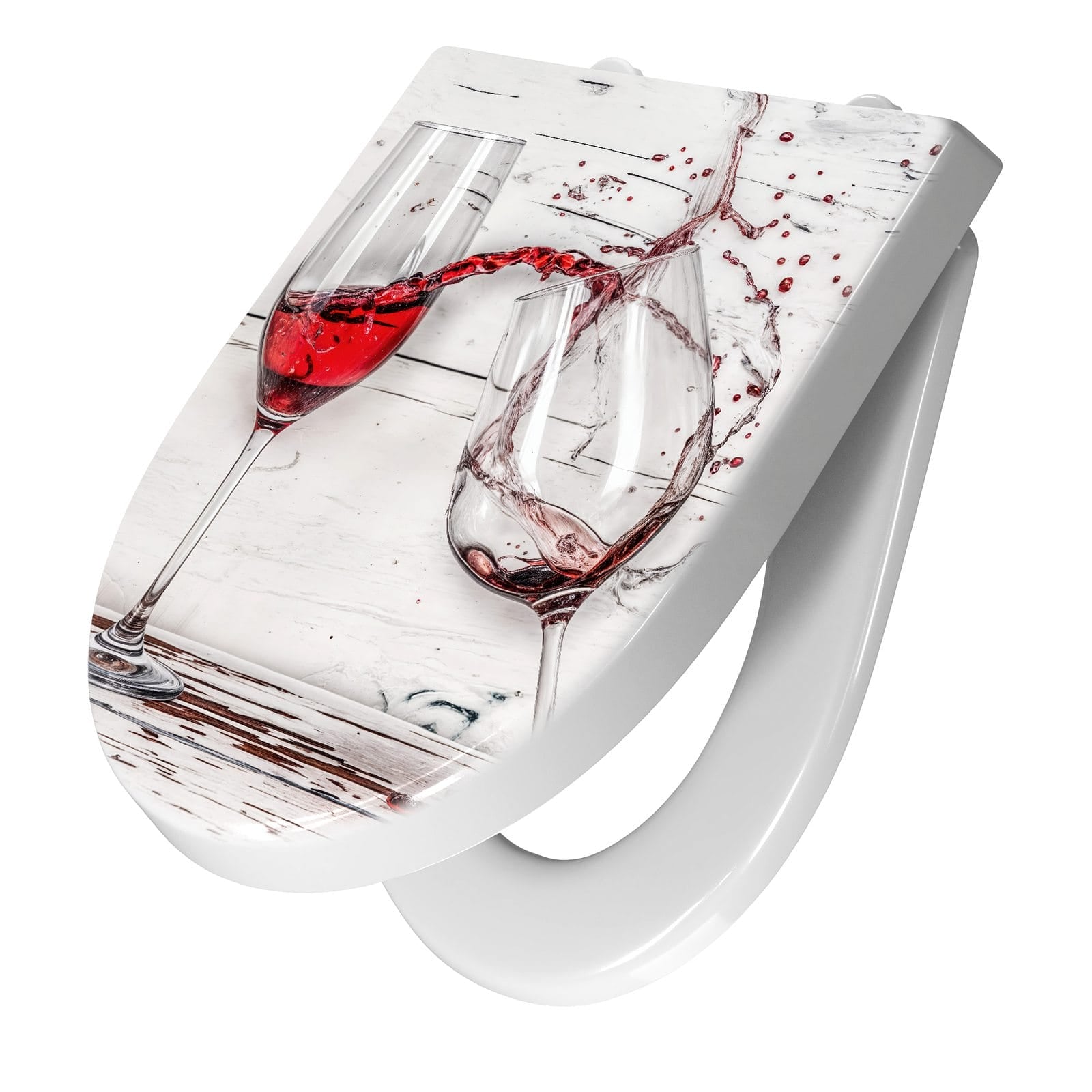 WC-Sitz mit Absenkautomatik Rotweingläserfall