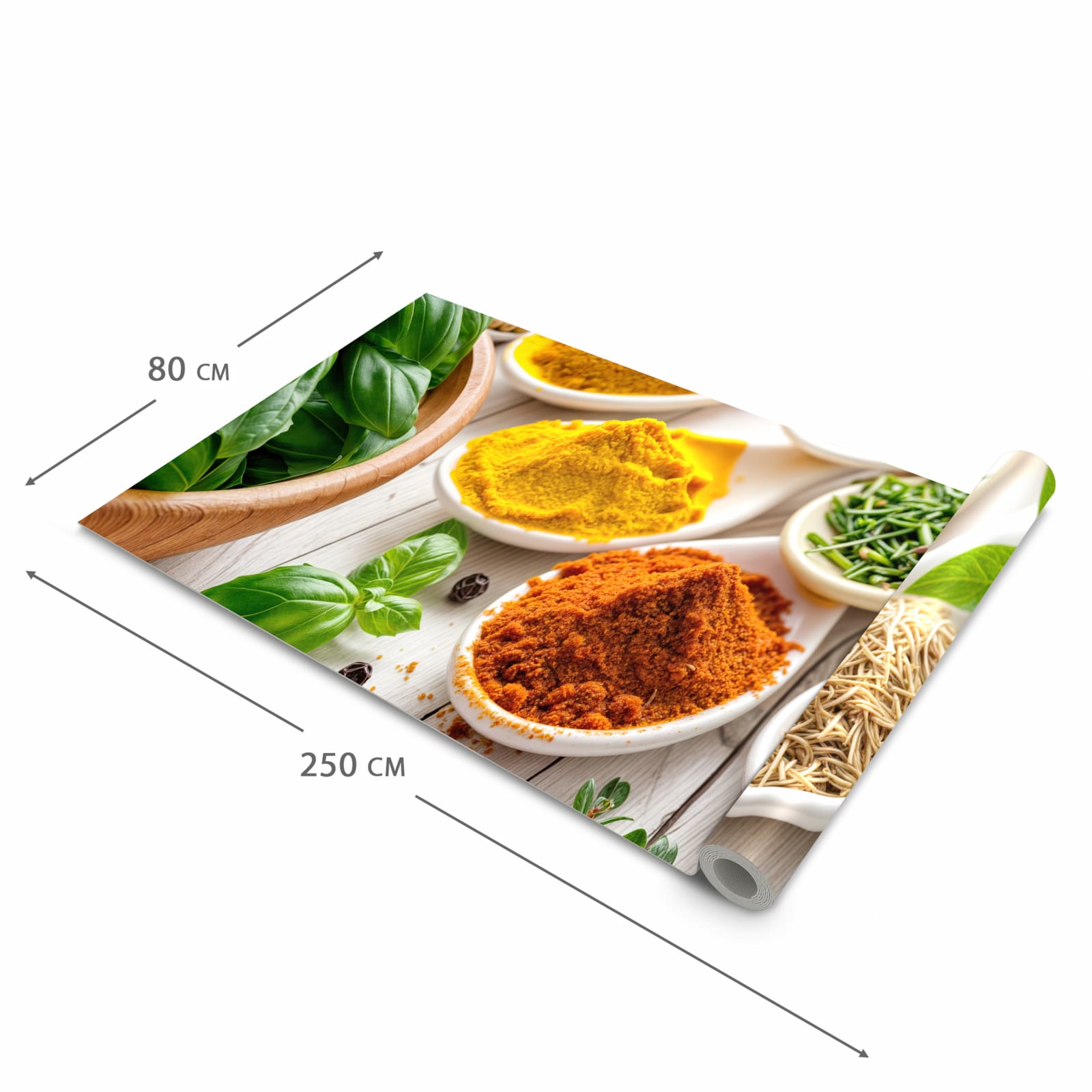 Zeitsparender Küchenläufer mit Motiv Gewürzvielfalt in der Grösse 90x240 cm