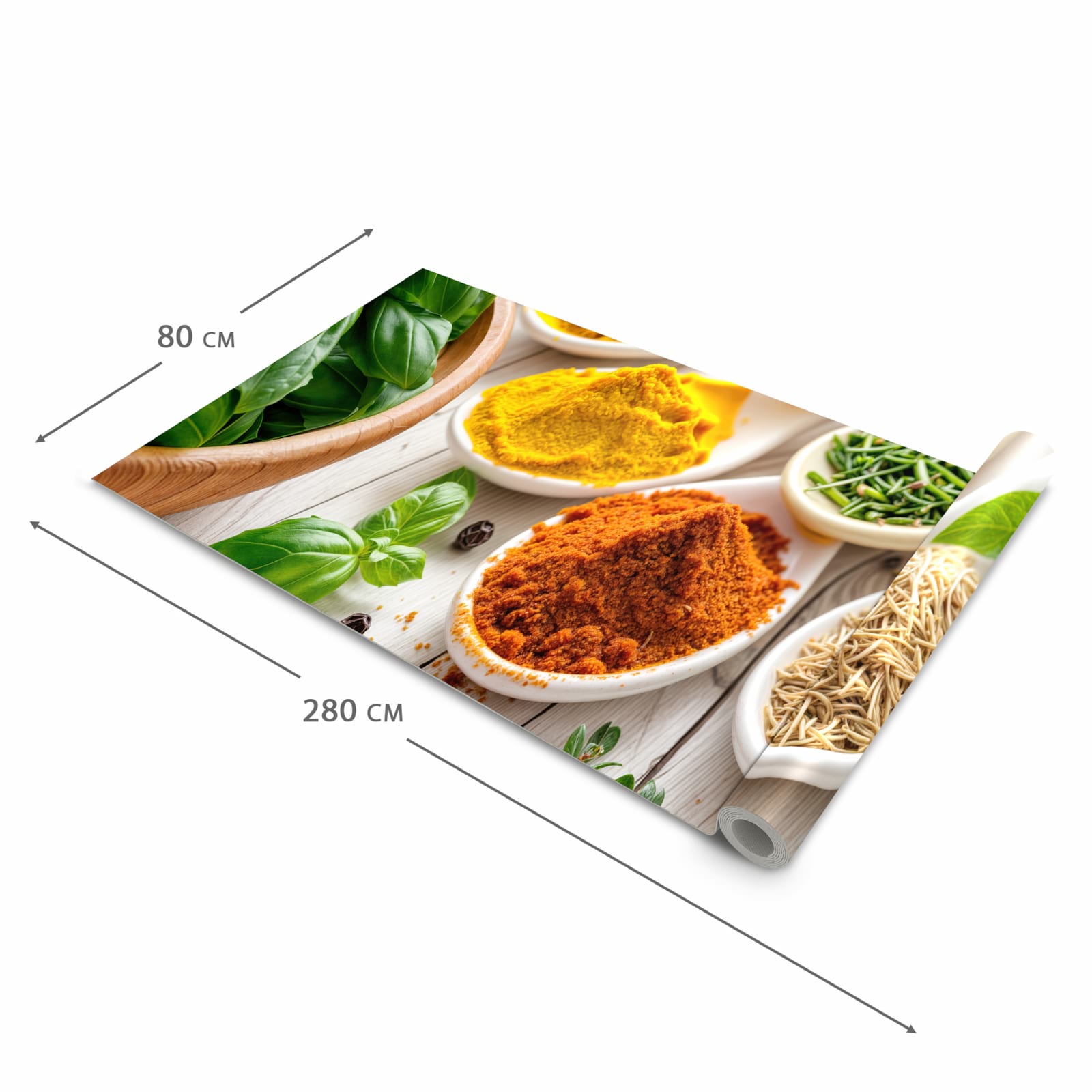 Geräuschdämpfender waschbarer Küchenläufer mit Motiv Gewürzvielfalt in der Größe 90x240 cm
