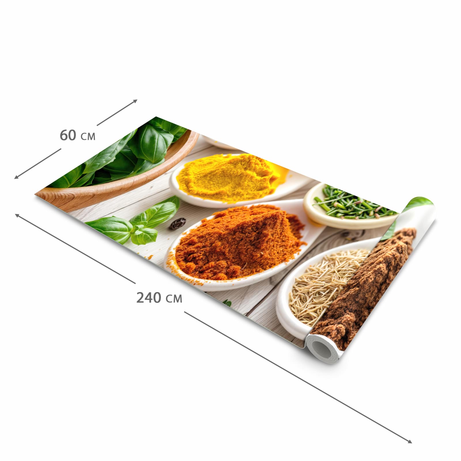 Waschbarer Küchenteppich mit Motiv Gewürzvielfalt in der Grösse 90x240 cm für Ordnung