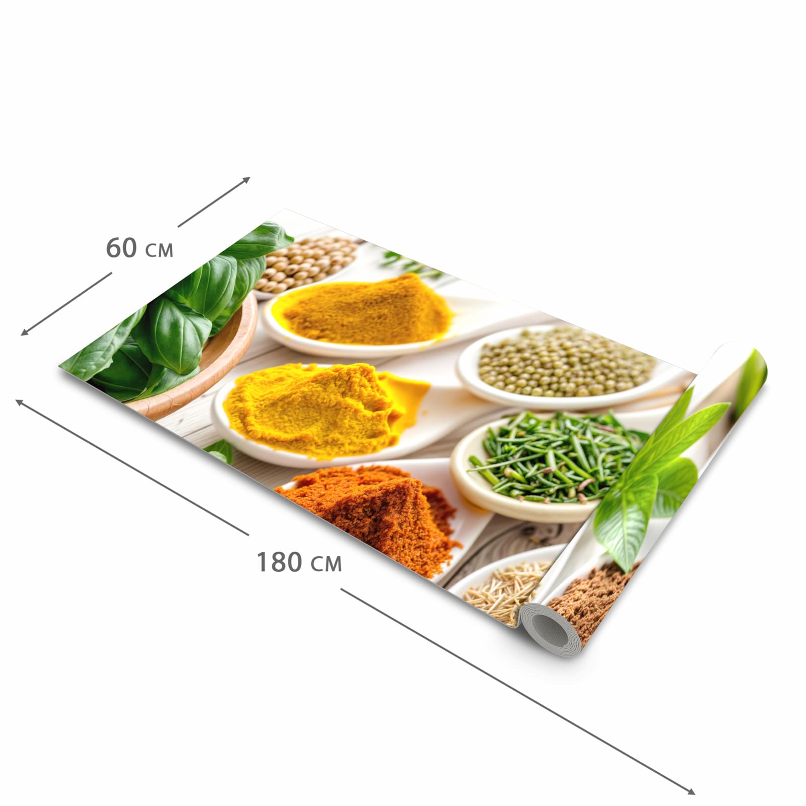 Bodenschonender Küchenteppich mit Motiv Gewürzvielfalt in der Grösse 90x240 cm, waschbar