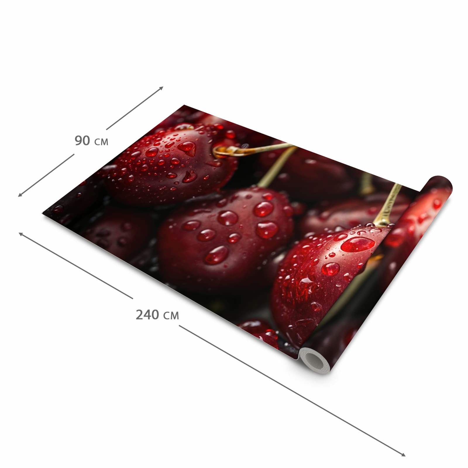 Fleckenresistenter langer Teppich mit Motiv Reife Kirschen in der Grösse 90x240 cm