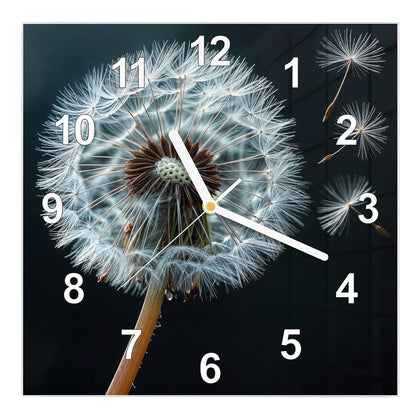 Wanduhr Quadratisch mit dem Motiv Fliegende Pusteblume