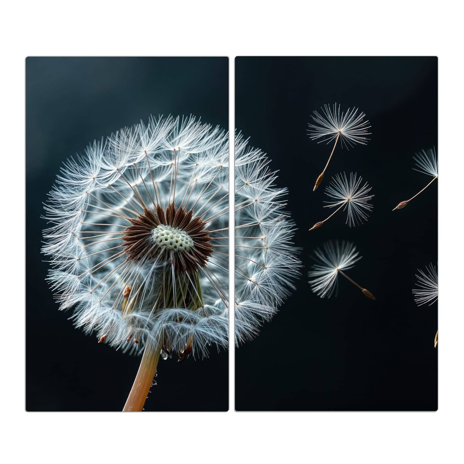 2-teilige Glasplatte Herd mit Pusteblume bei Wind-Motiv in der Frontansicht