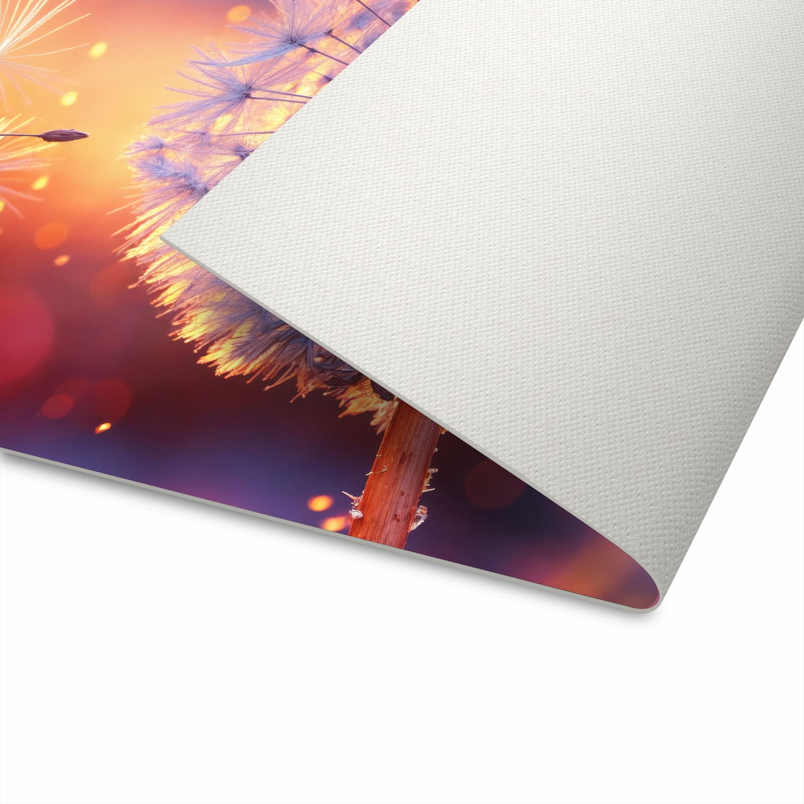 Flacher Küchenteppich mit Motiv Pusteblume Sonnenuntergang in der Unterseite - waschbar