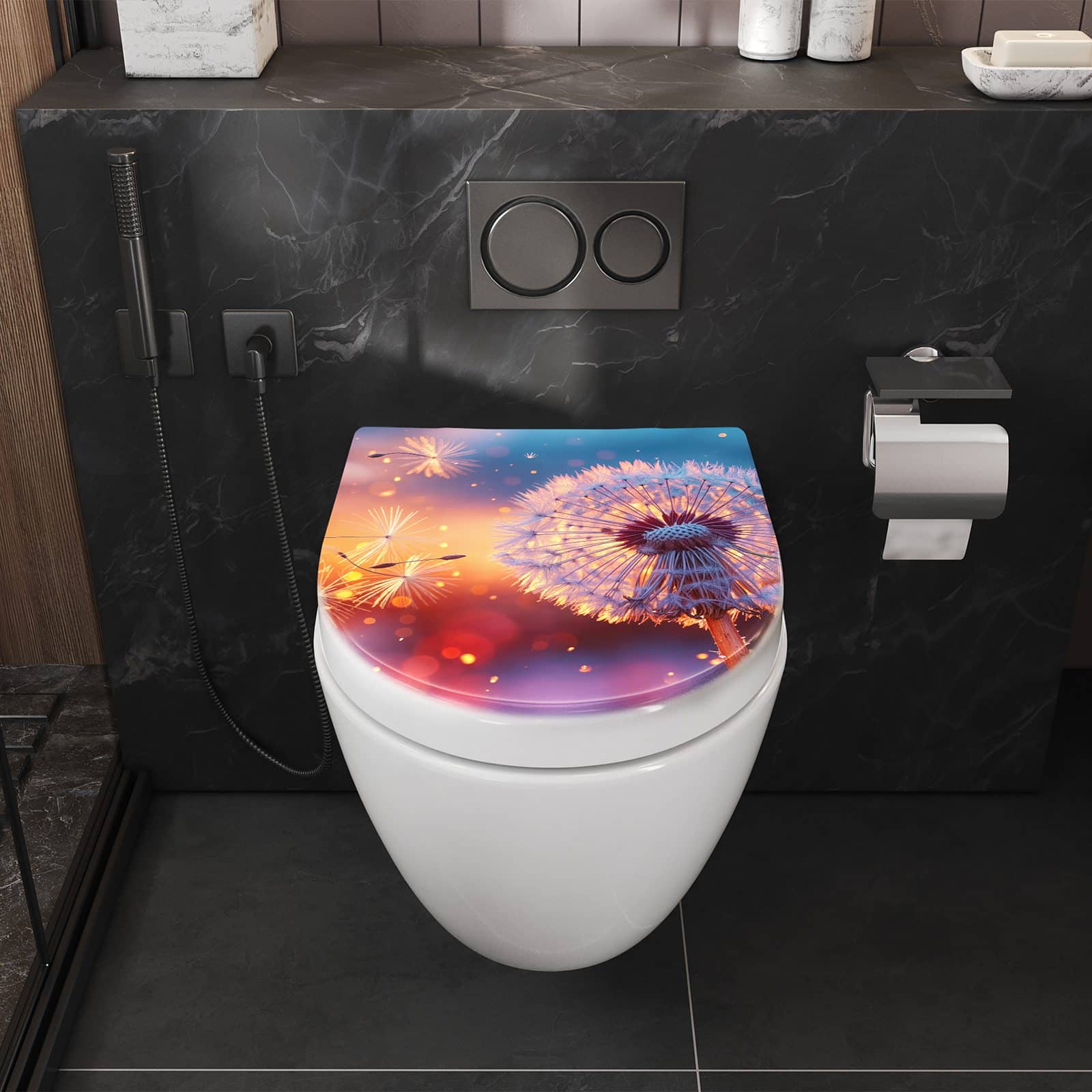 WC-Sitz mit Absenkautomatik Pusteblume Sonnenuntergang