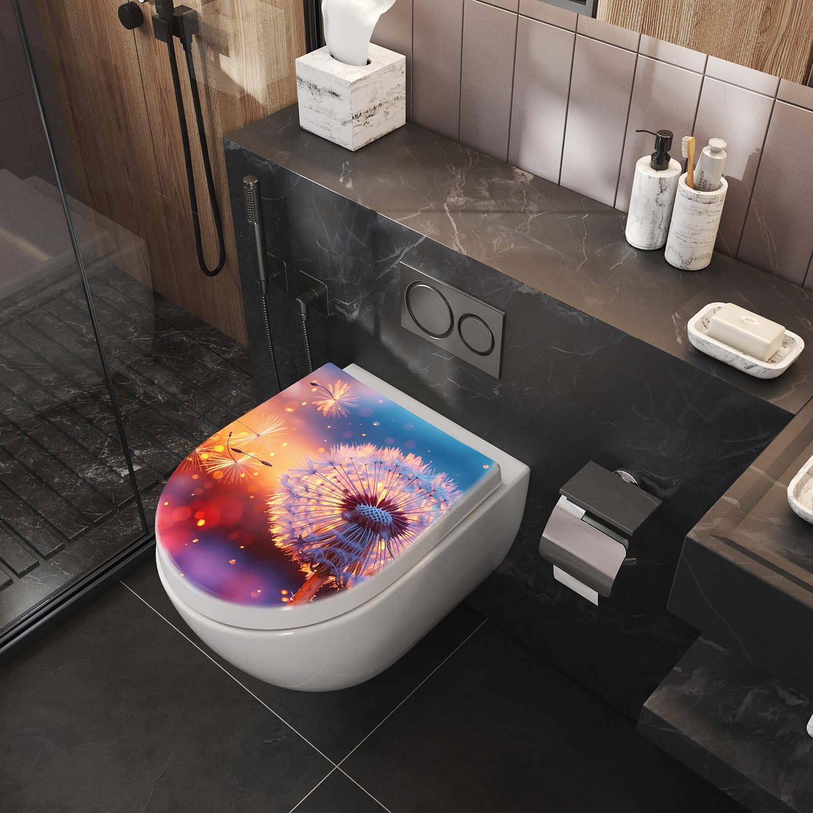 WC-Sitz mit Absenkautomatik Pusteblume Sonnenuntergang