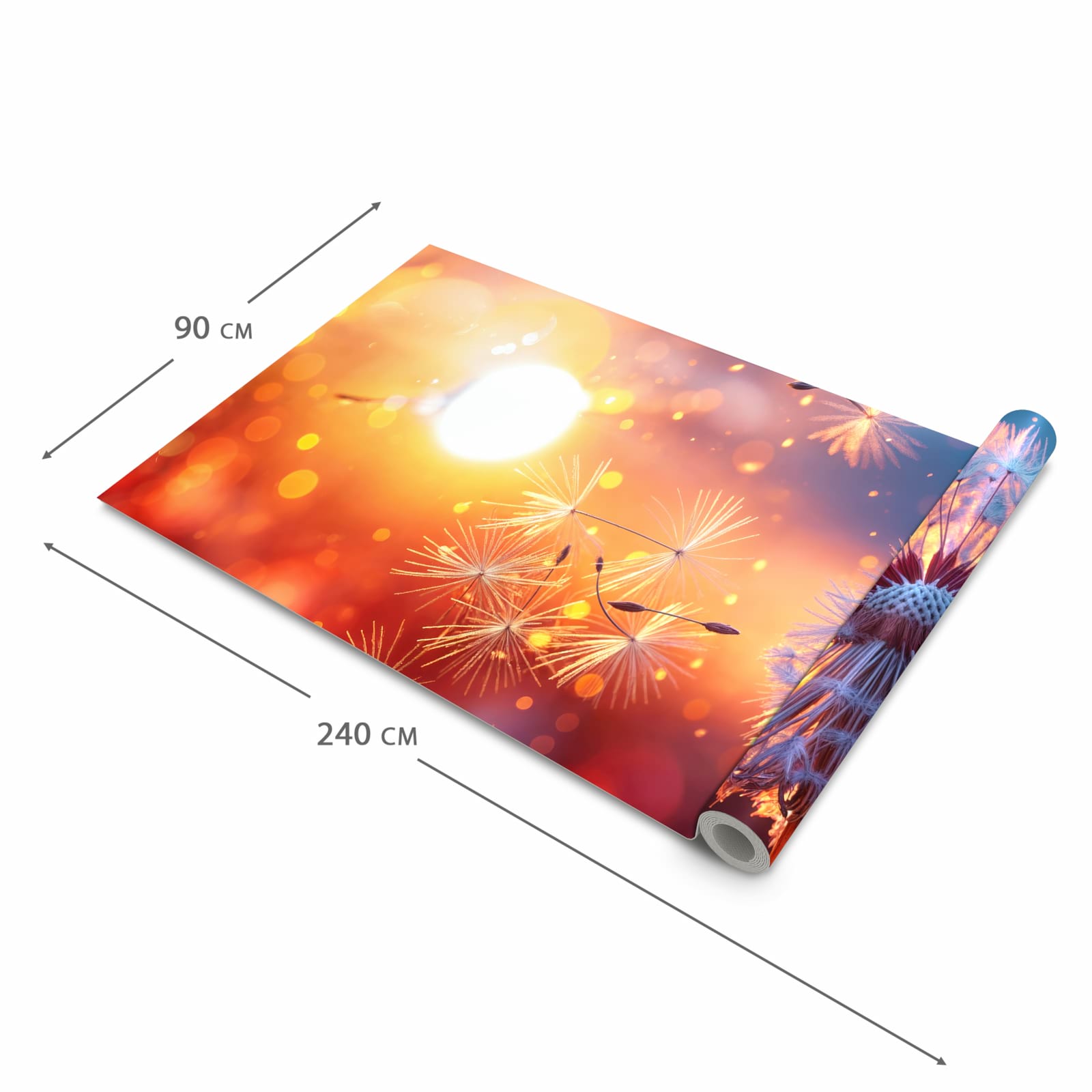 Geruchsneutraler rutschfester Küchenläufer mit Motiv Pusteblume Sonnenuntergang in der Größe 90x180 cm