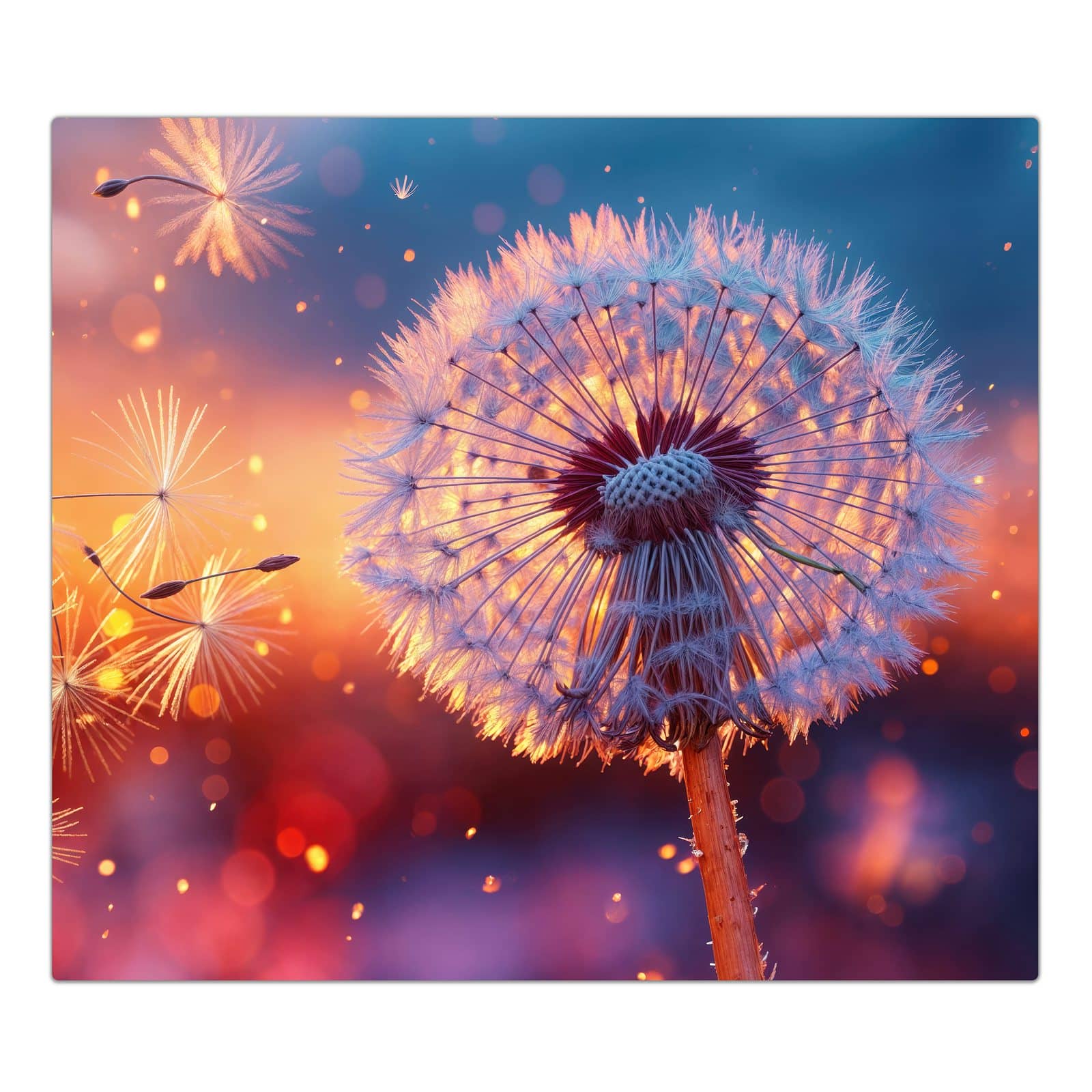 1-teilige Herdabdeckplatte mit Pusteblume Sonnenuntergang-Motiv in der Frontansicht #grösse_1-Teilig (60x52cm)