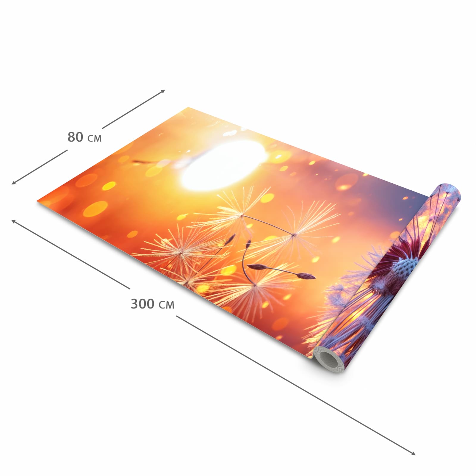 Fleckenresistenter rutschfester Küchenläufer mit Motiv Pusteblume Sonnenuntergang in der Größe 90x180 cm