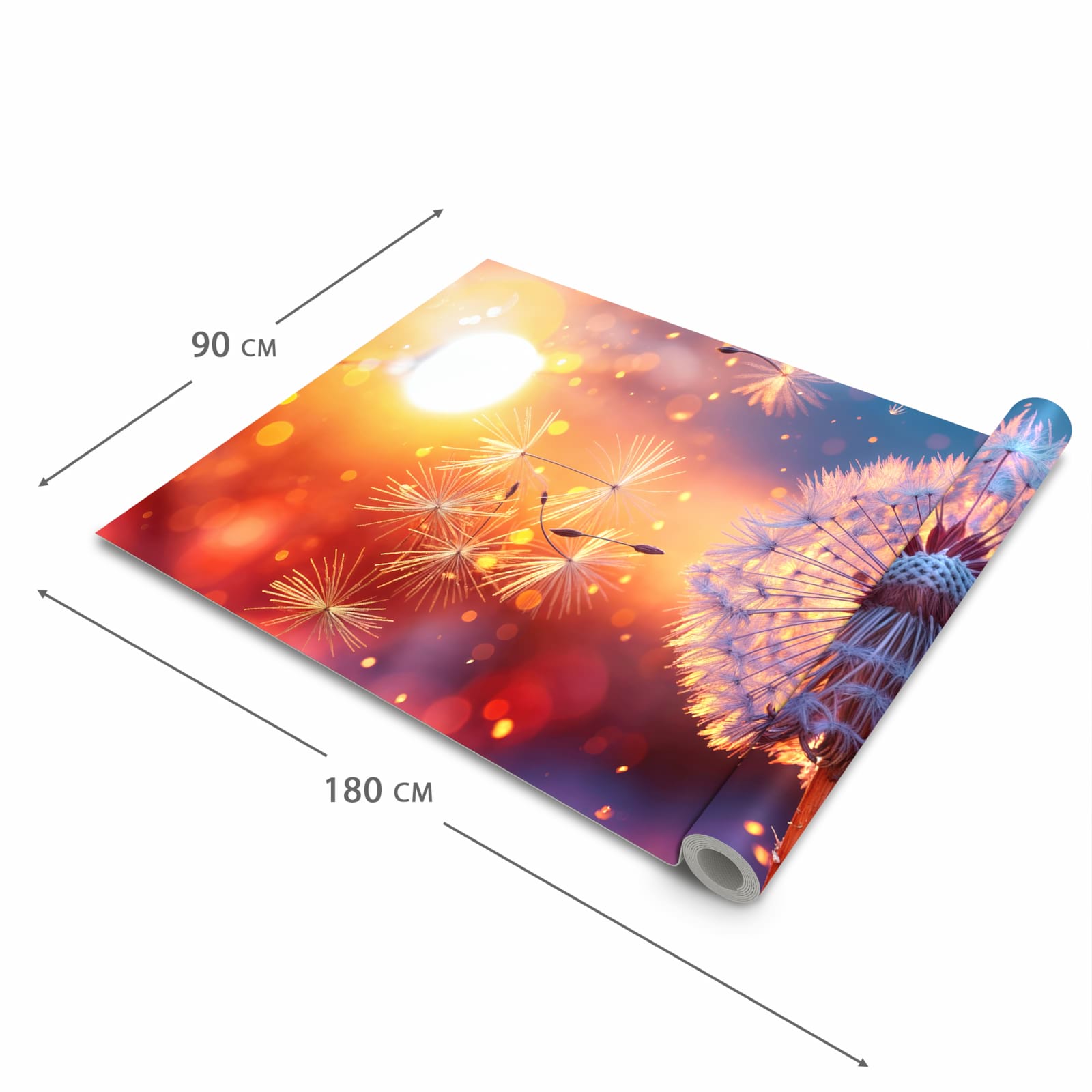 Schmutzabweisender waschbarer Küchenläufer mit Motiv Pusteblume Sonnenuntergang in der Größe 90x180 cm