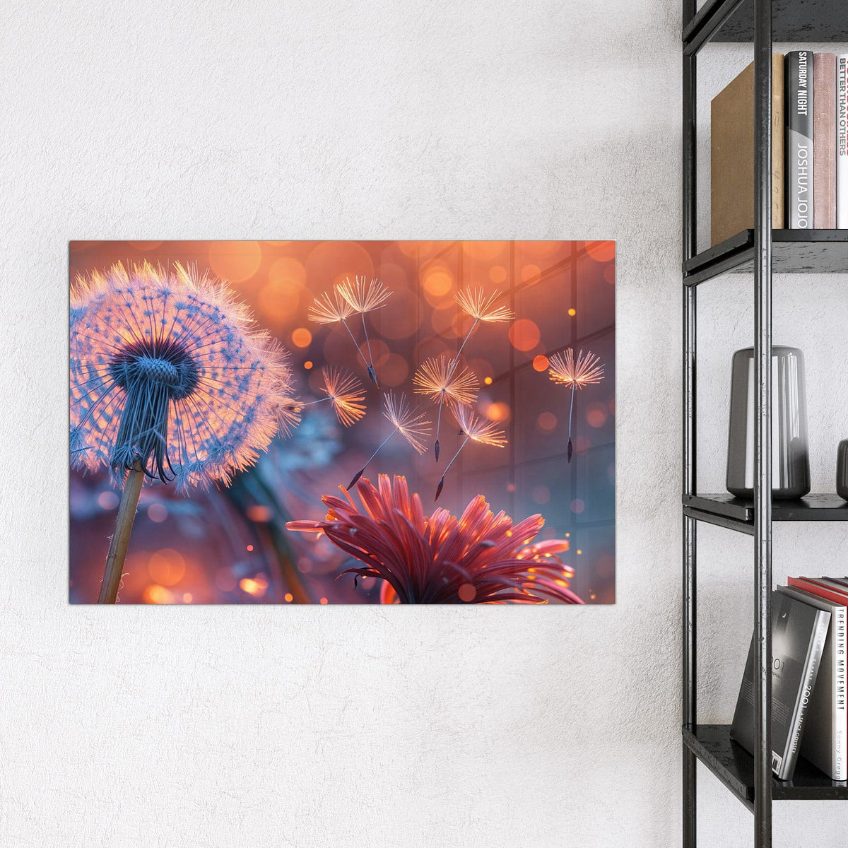 Magnettafel - Glühende Pusteblume – Pusteblume im orangen Gegenlicht