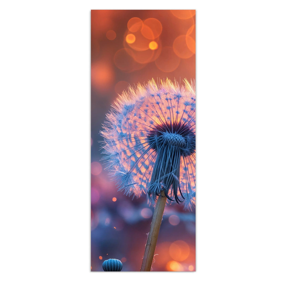 Wandbild - Glühende Pusteblume - Hochformat – Pusteblume im orangen Gegenlicht